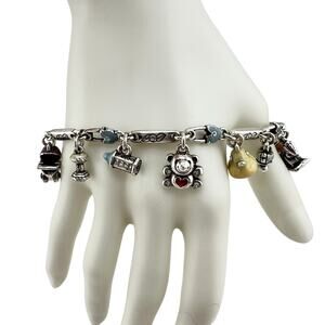 Brighton Retired Silver Plated Baby Mother Enamel Charm 6.75"-8" Bracelet